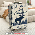 1-Piece Adventure Moose Forest Nautical Retro  Suitcase Luggage Cover, Stretch Protective Sleeve