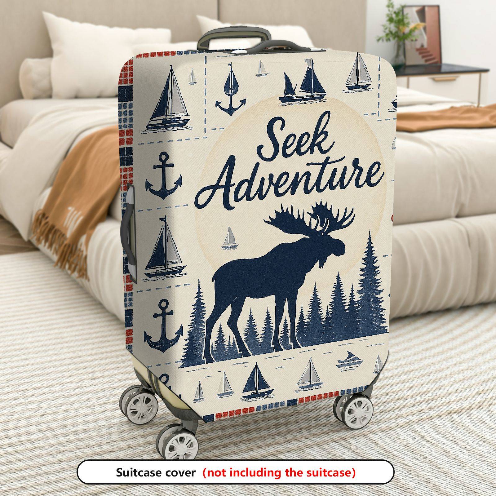 1-Piece Adventure Moose Forest Nautical Retro  Suitcase Luggage Cover, Stretch Protective Sleeve