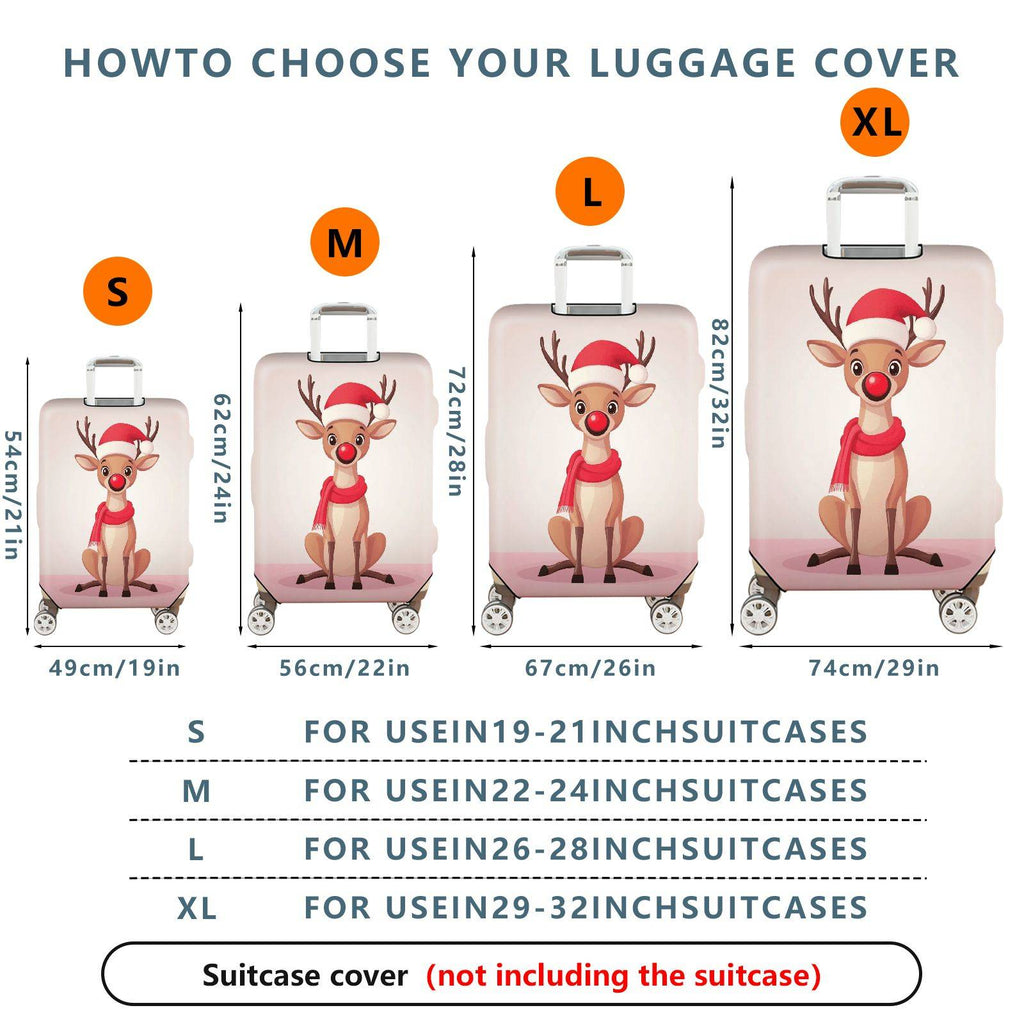 1-Piece Reindeer Santa Hat Red Nose Christmas Holiday Travel  Suitcase Luggage Cover, Stretch Protective Sleeve