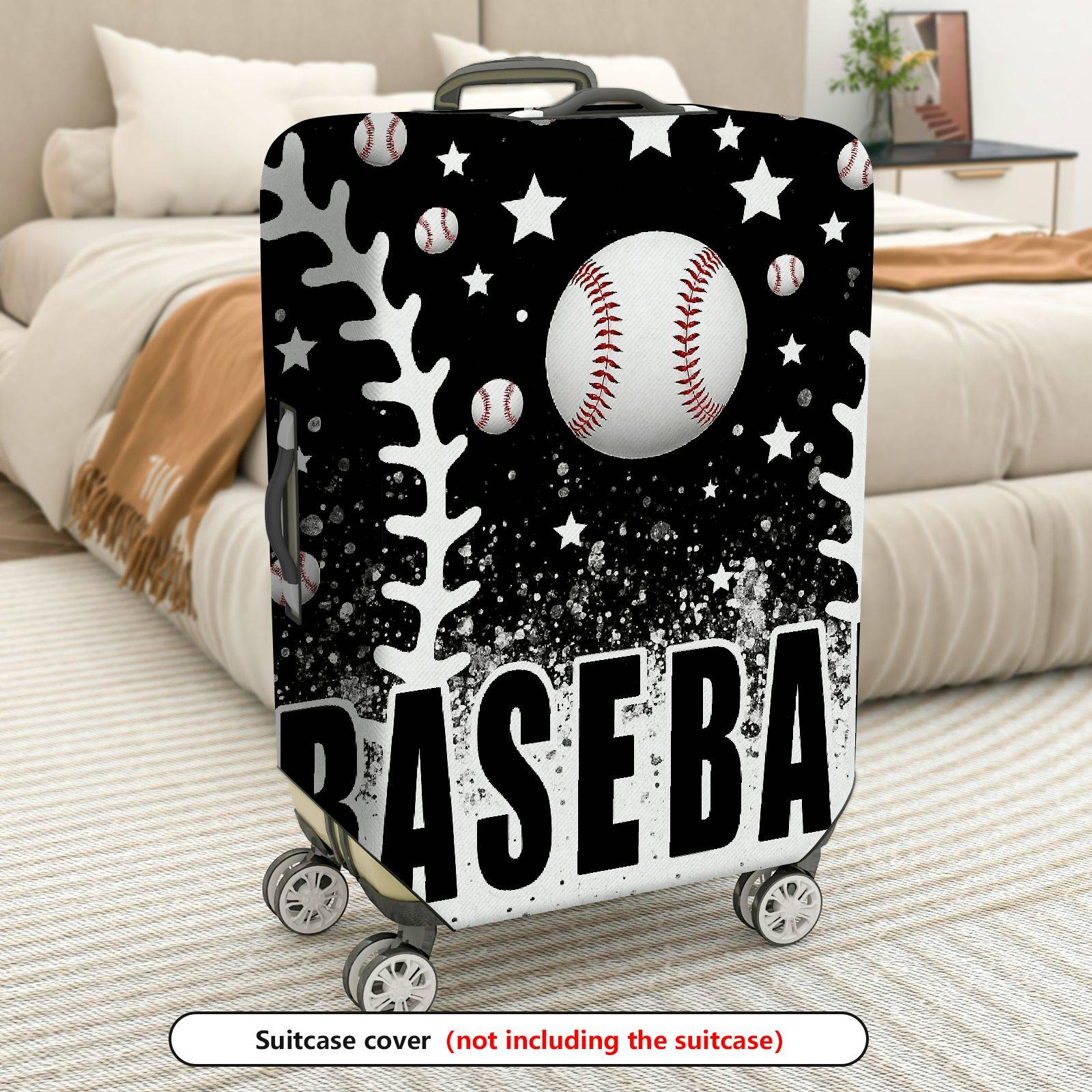 1-Piece Baseball Black White Stars Sport Travel Holiday  Suitcase Luggage Cover, Stretch Protective Sleeve