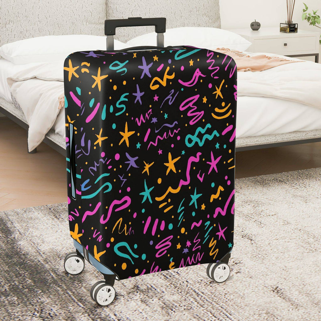 1-Piece Abstract Colorful Star Line Art Pattern Black  Suitcase Luggage Cover, Stretch Protective Sleeve