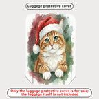 1-Piece Christmas Cat Santa Hat Watercolor Holiday  Suitcase Luggage Cover, Stretch Protective Sleeve