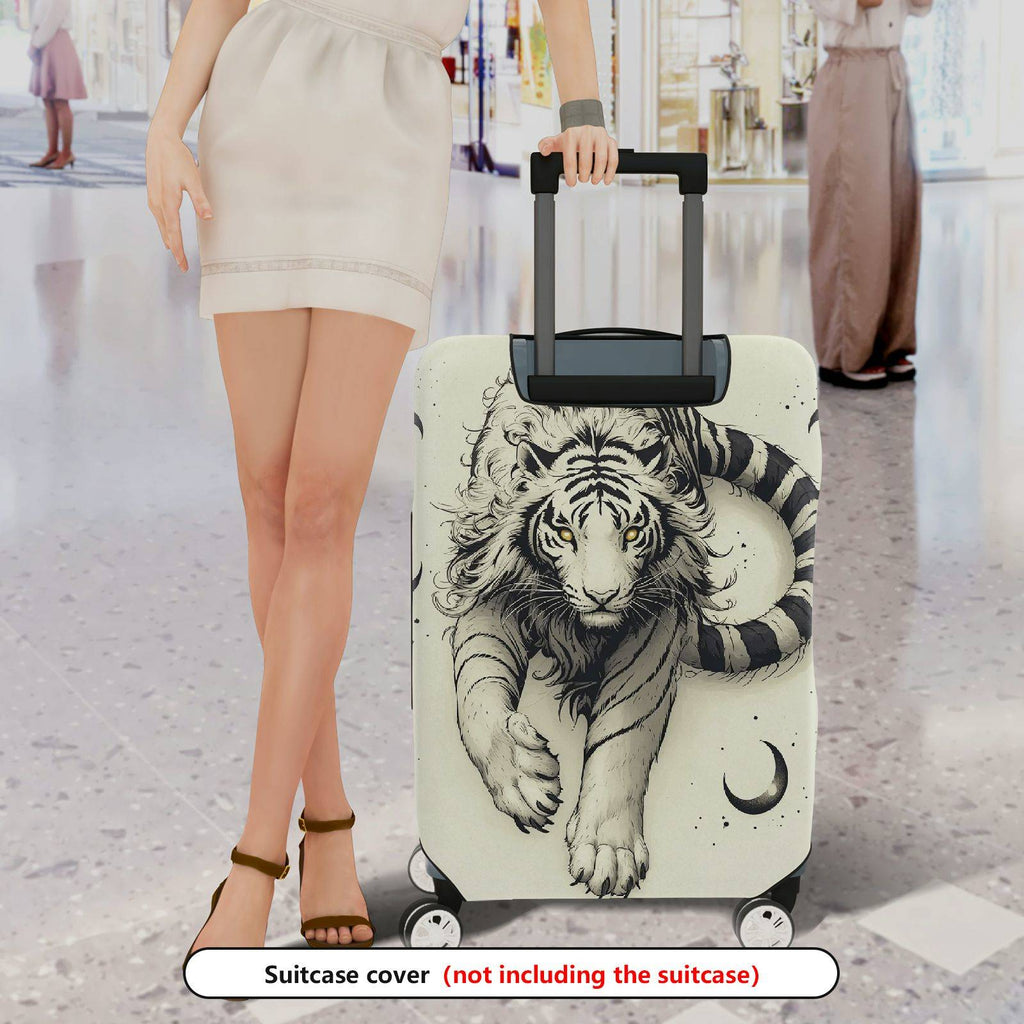 1-Piece Black White Tiger Moon Artistic Style  Suitcase Luggage Cover, Stretch Protective Sleeve