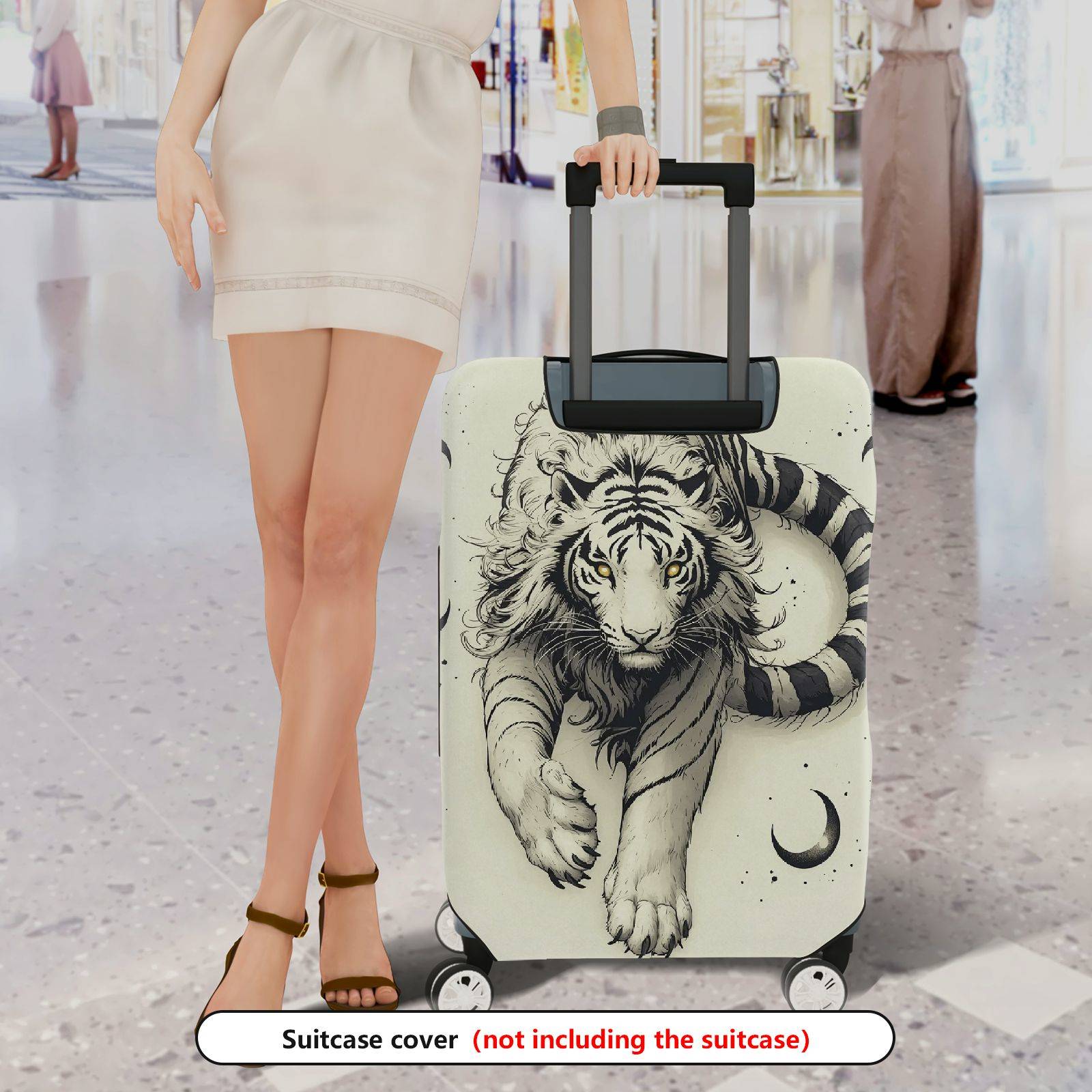 1-Piece Black White Tiger Moon Artistic Style  Suitcase Luggage Cover, Stretch Protective Sleeve