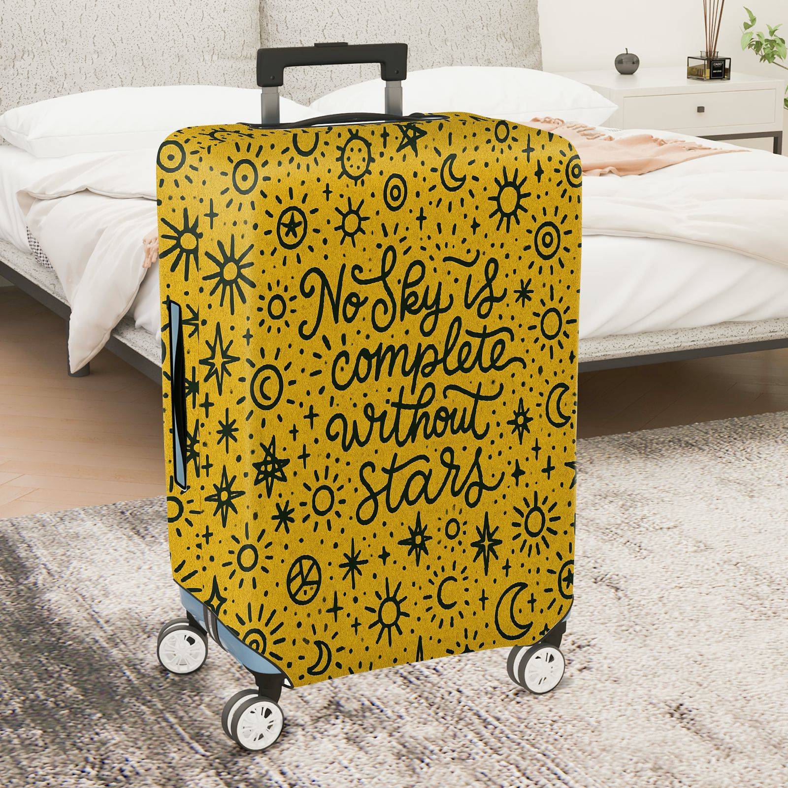 1-Piece Cosmic Starry Sky Text Inspirational Quote Artistic Yellow  Suitcase Luggage Cover, Stretch Protective Sleeve