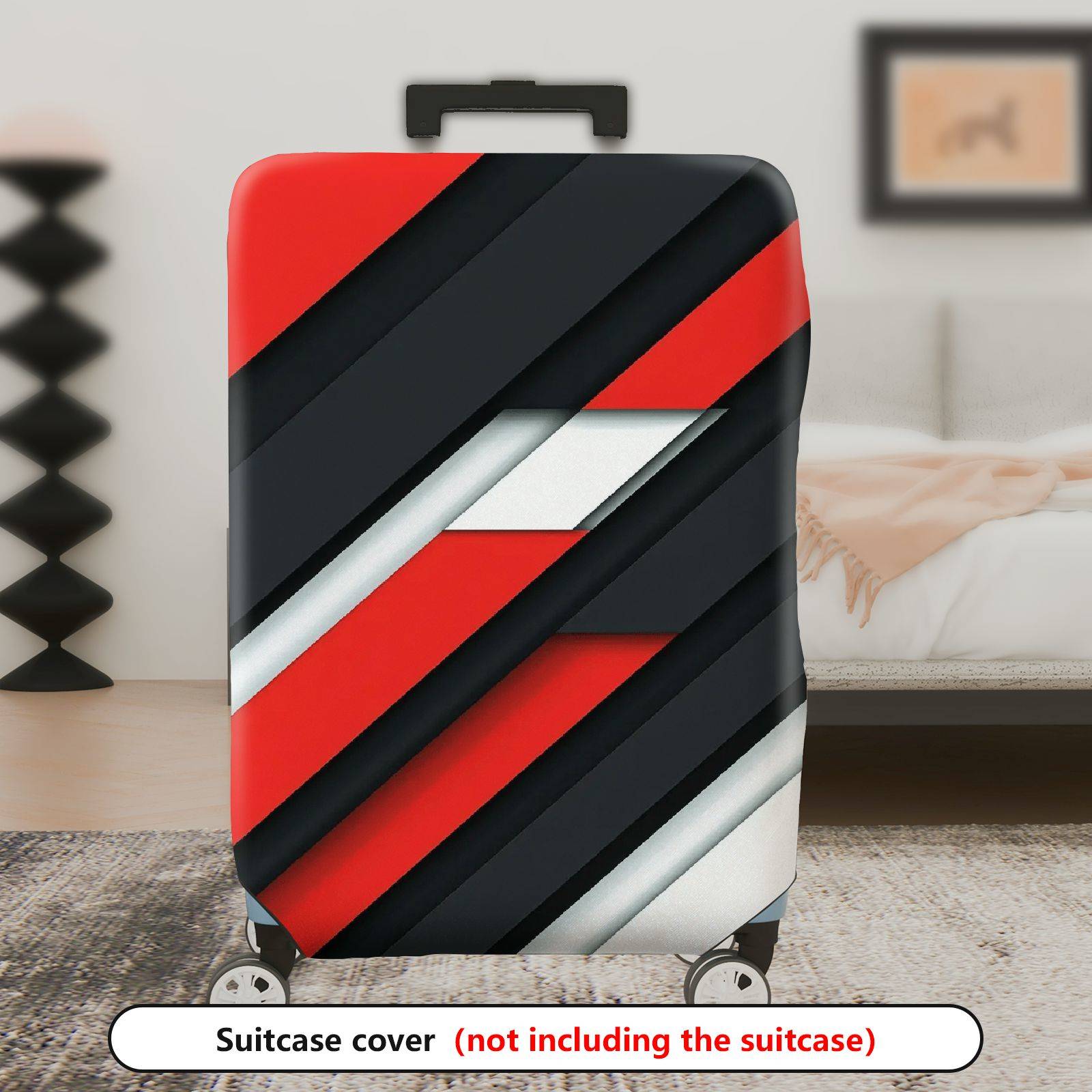 1-Piece Abstract Geometric Red Black White Bold Stylish  Suitcase Luggage Cover, Stretch Protective Sleeve