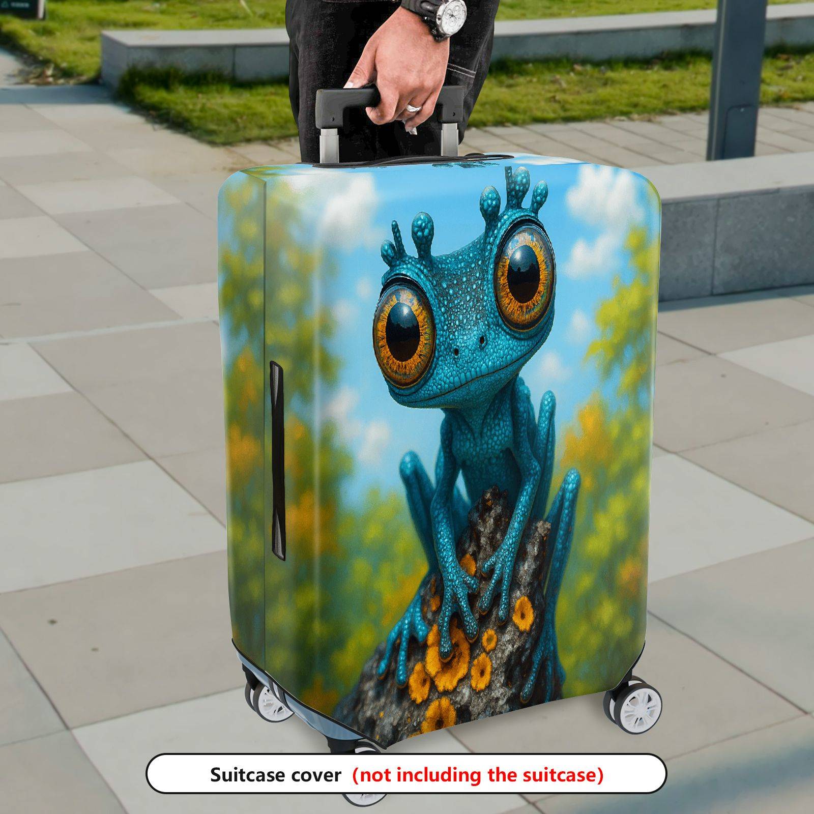 1-Piece Blue Frog Forest Nature  Cute Animal  Suitcase Luggage Cover, Stretch Protective Sleeve
