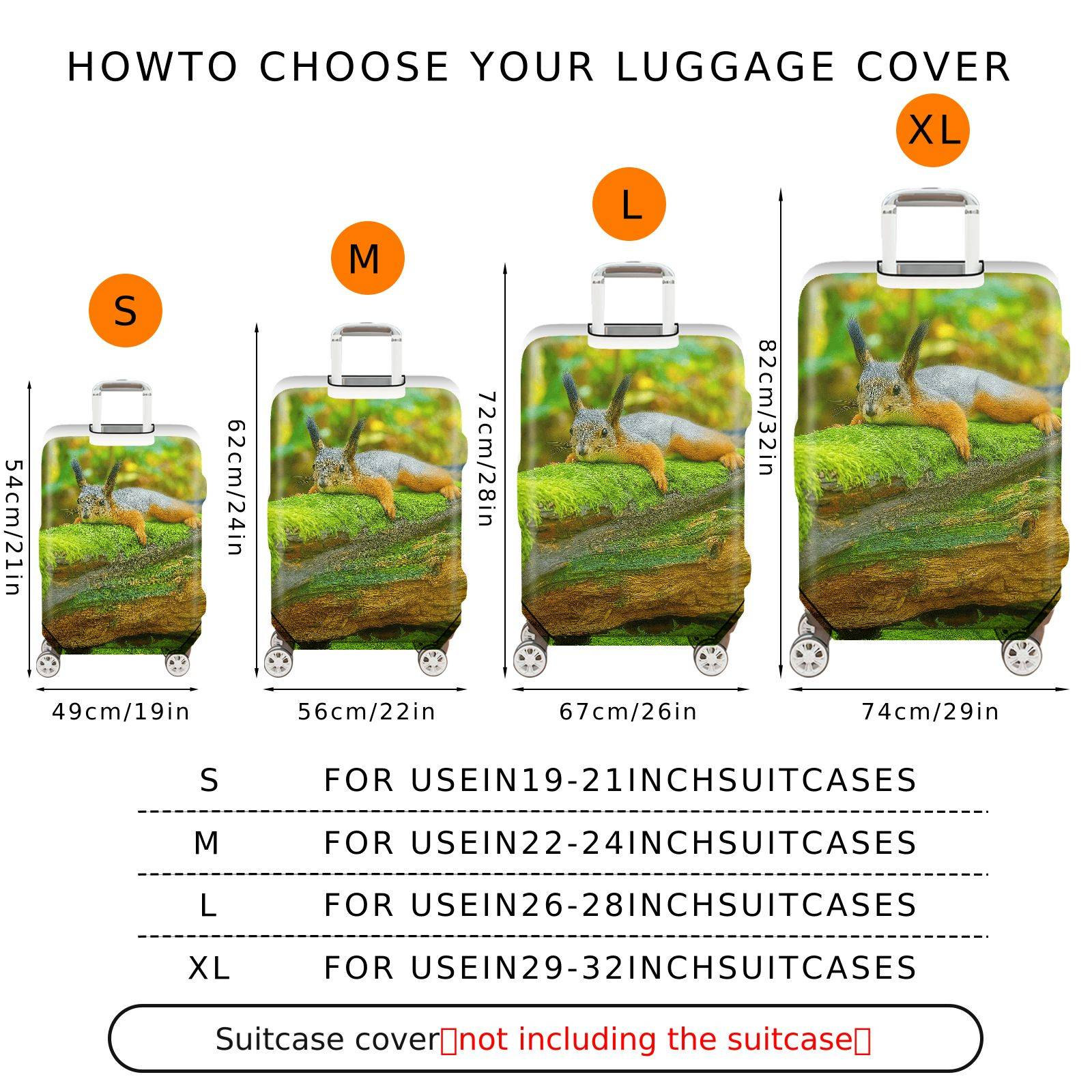 1-Piece Cute Relaxed Squirrel Forest Nature Wildlife  Suitcase Luggage Cover, Stretch Protective Sleeve