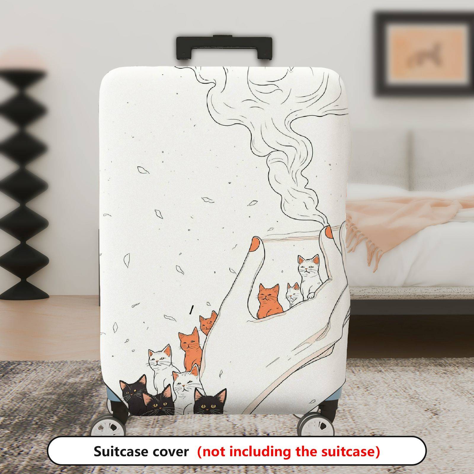 1-Piece Artistic Cat Smoke Hand Abstract Cute Travel  Suitcase Luggage Cover, Stretch Protective Sleeve
