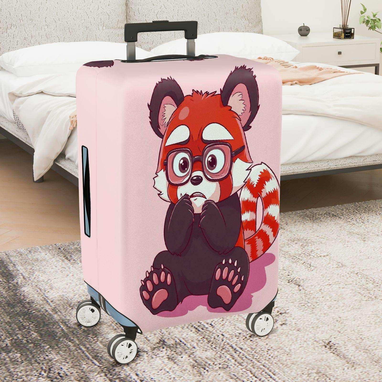 1-Piece Cute  Red Panda Animal Pink  Suitcase Luggage Cover, Stretch Protective Sleeve