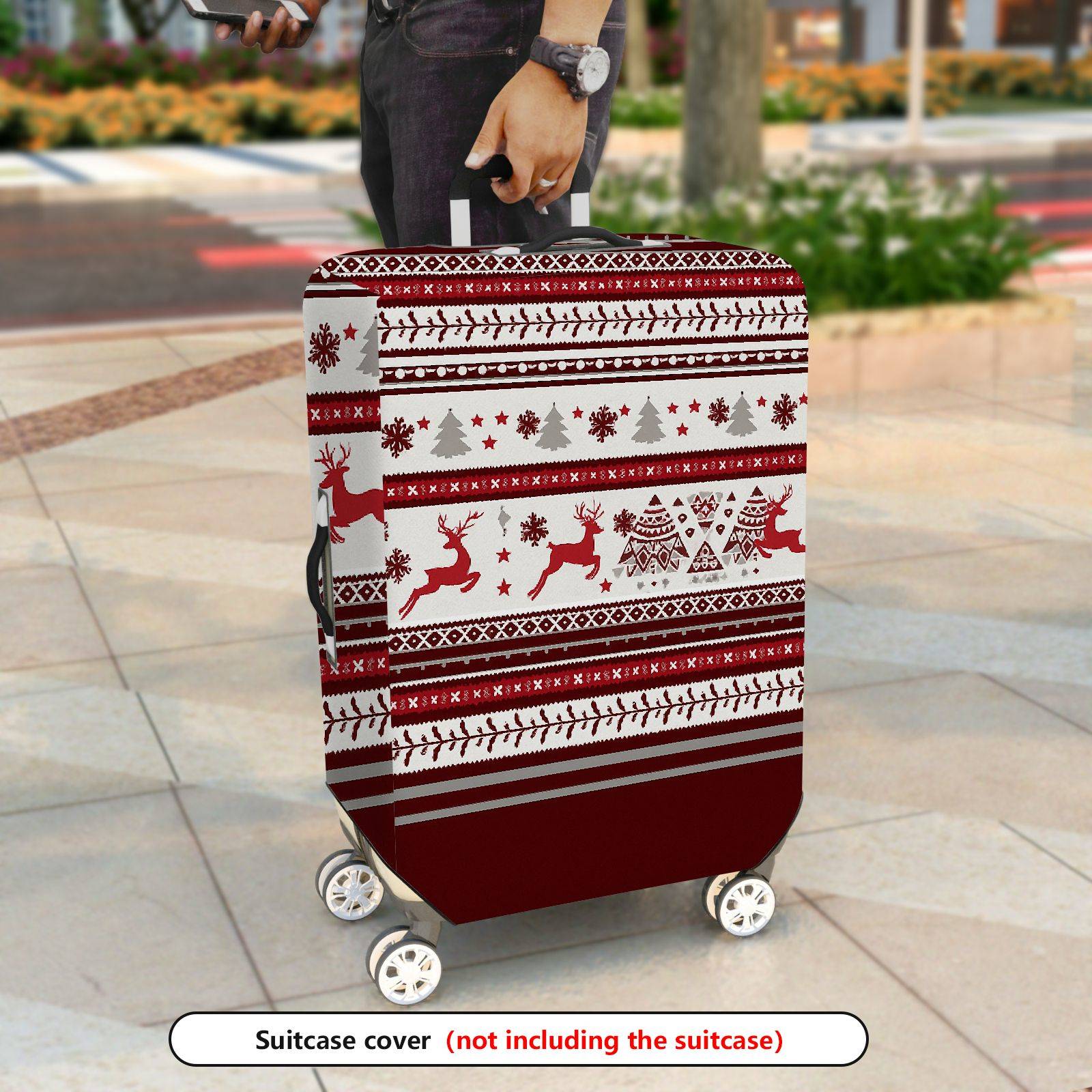 1-Piece Reindeer Snowflakes Christmas Winter Holiday Festive  Suitcase Luggage Cover, Stretch Protective Sleeve