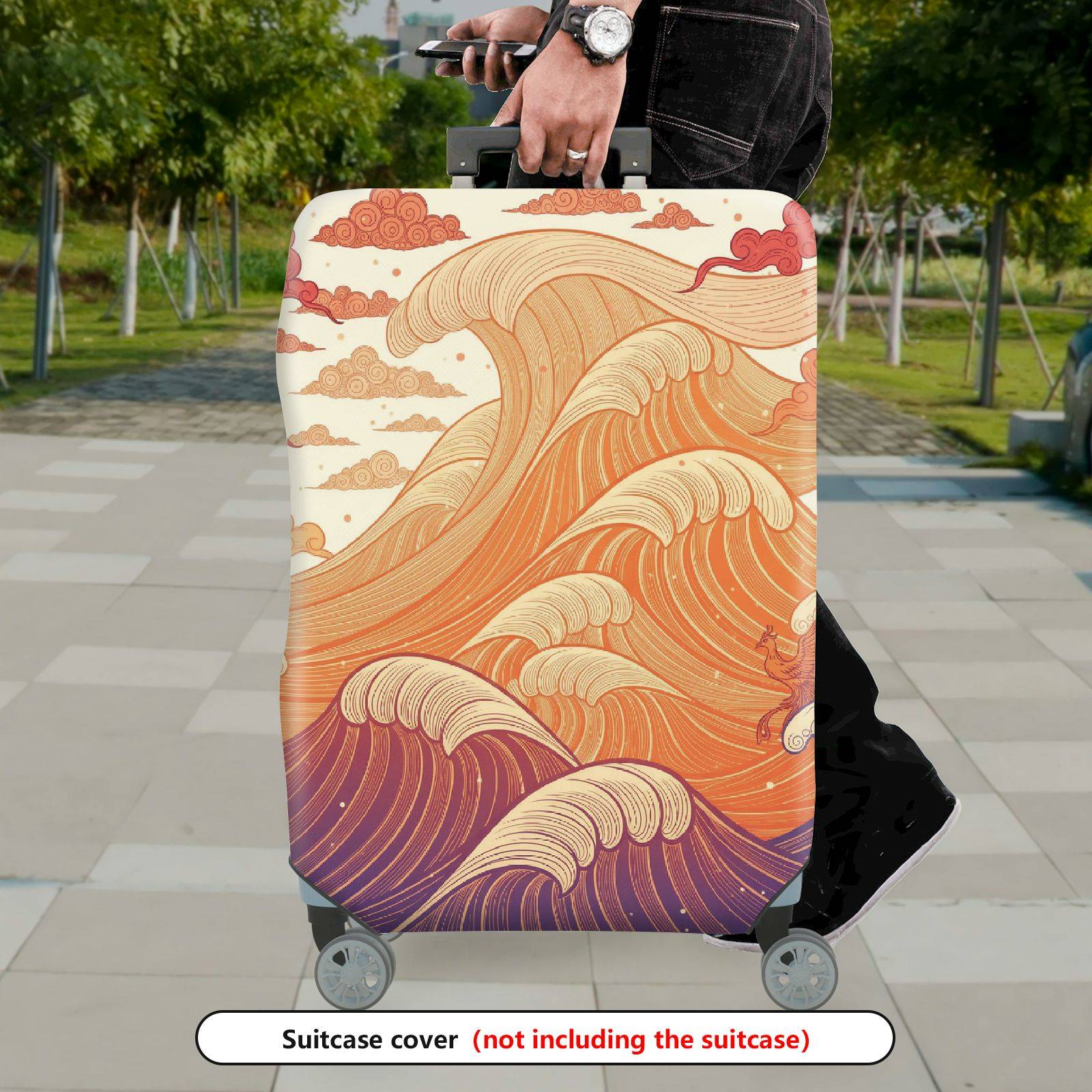 1-Piece Abstract Ocean Waves Artistic Flow Zen Mythical  Suitcase Luggage Cover, Stretch Protective Sleeve