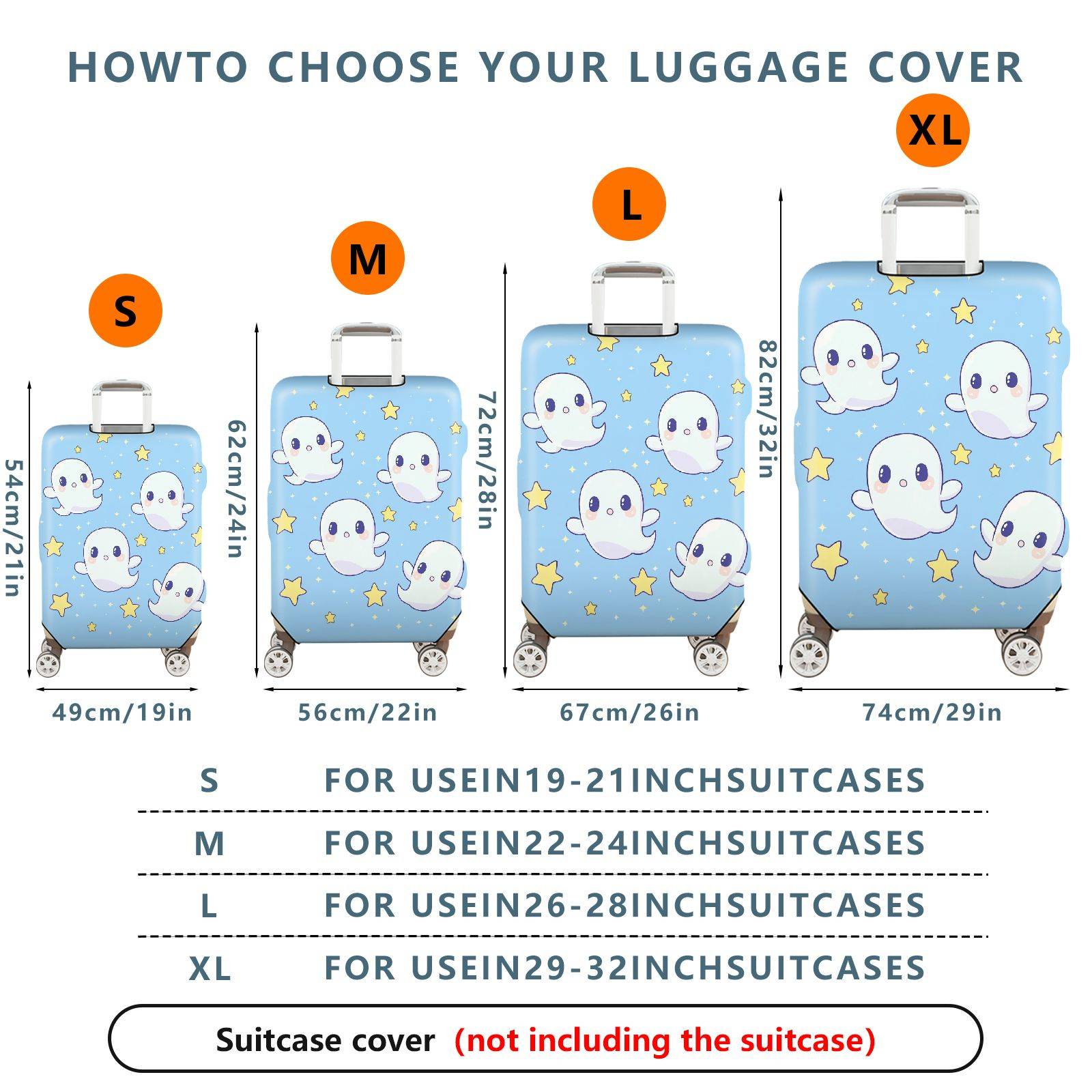 1-Piece Cute  Ghost Starry Sky Blue  Suitcase Luggage Cover, Stretch Protective Sleeve