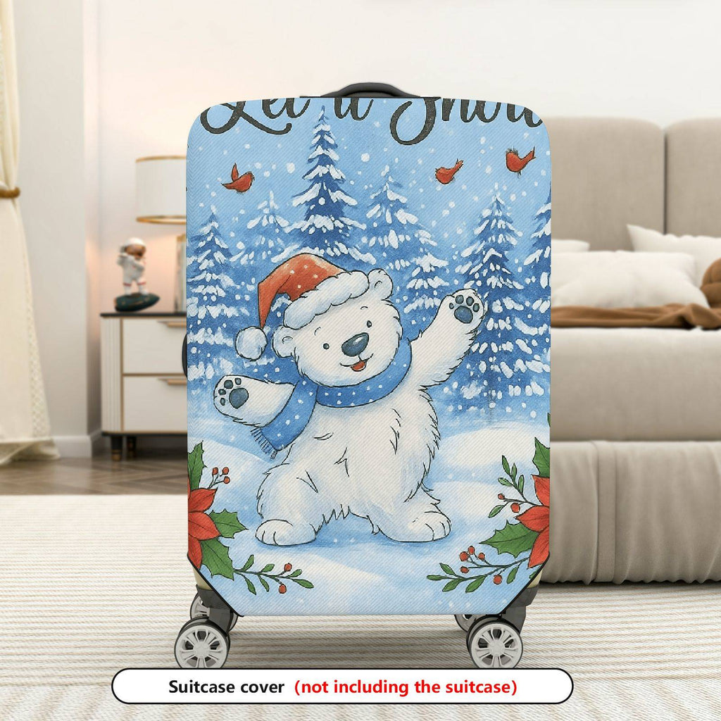 1-Piece Bear Winter Snow Christmas Holiday Floral  Suitcase Luggage Cover, Stretch Protective Sleeve
