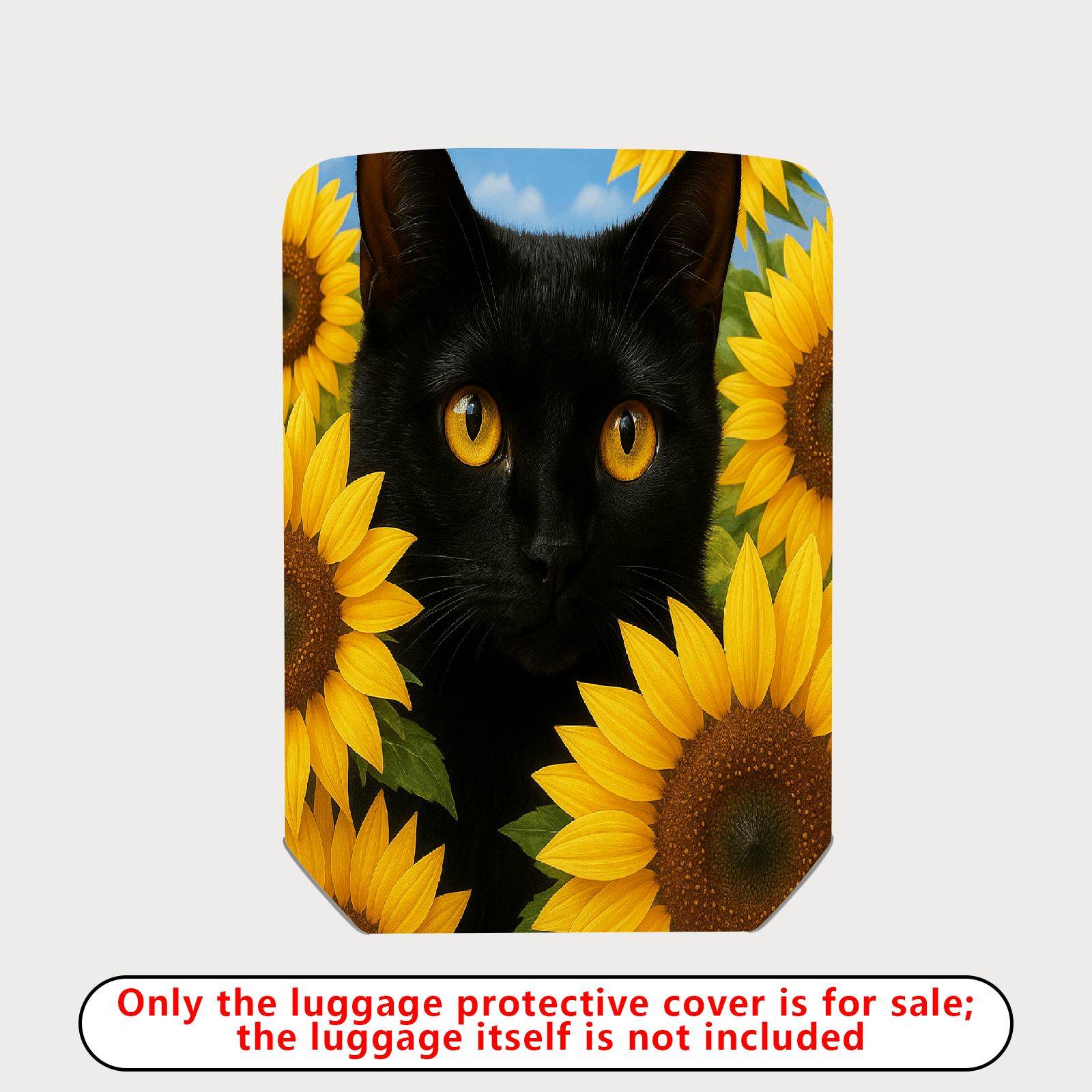 1-Piece Black Cat Sunflower Nature Art Cute Animal  Suitcase Luggage Cover, Stretch Protective Sleeve
