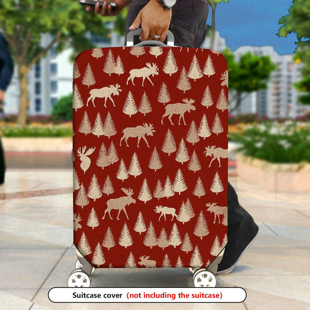 1-Piece Red Elk Christmas Holiday Forest Wildlife Vintage  Suitcase Luggage Cover, Stretch Protective Sleeve