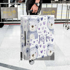 1-Piece Cute Bear Purple Heart  Travel  Suitcase Luggage Cover, Stretch Protective Sleeve