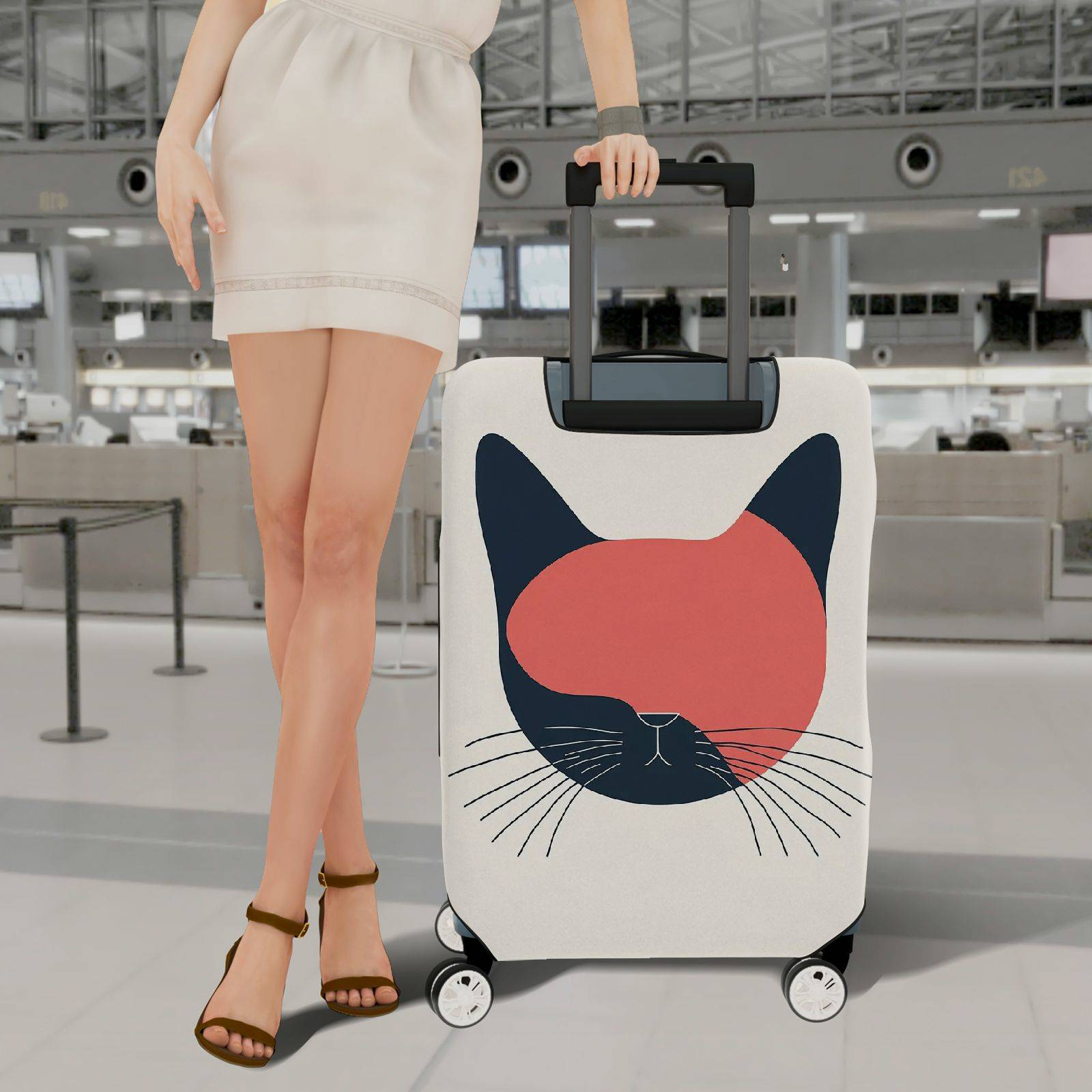 1-Piece Abstract Minimalist Art Cat Pattern Travel  Suitcase Luggage Cover, Stretch Protective Sleeve