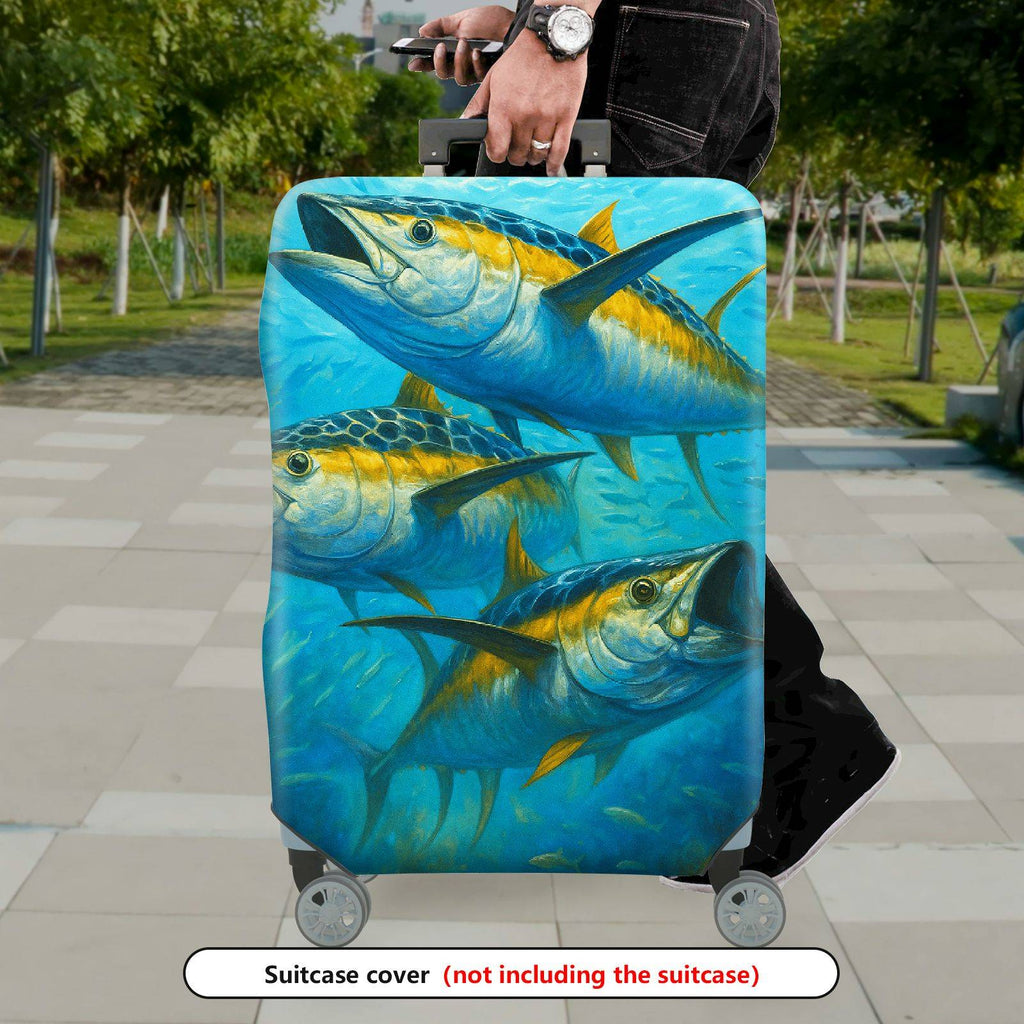 1-Piece Ocean Fish Blue Artistic Vibrant Sea Life Travel  Suitcase Luggage Cover, Stretch Protective Sleeve