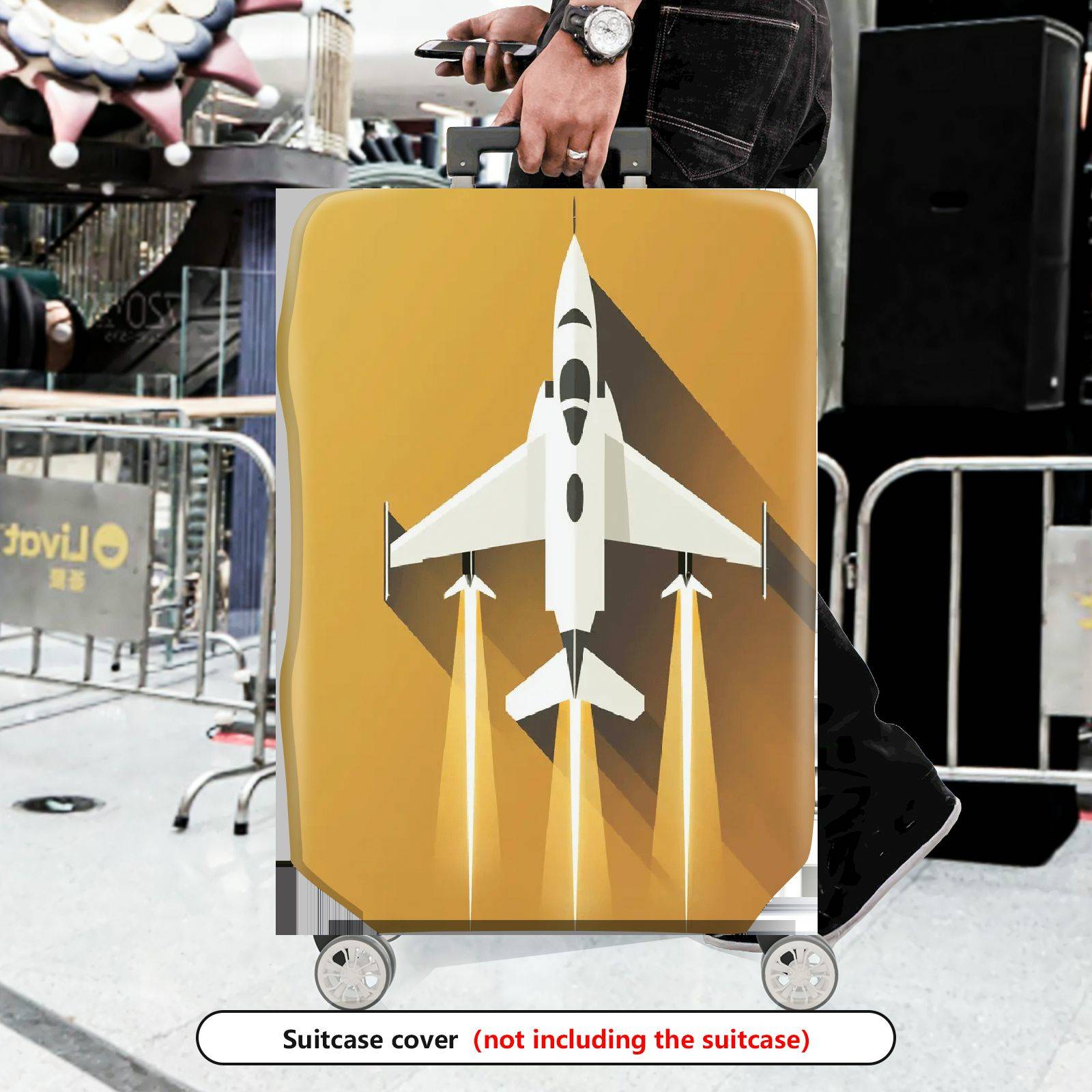 1-Piece Airplane Jet Yellow Modern Stylish Aviation  Suitcase Luggage Cover, Stretch Protective Sleeve