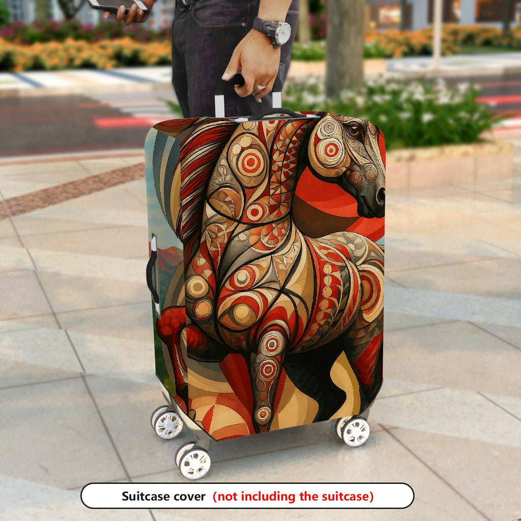 1-Piece Artistic Horse Mountain Abstract Red Modern  Suitcase Luggage Cover, Stretch Protective Sleeve