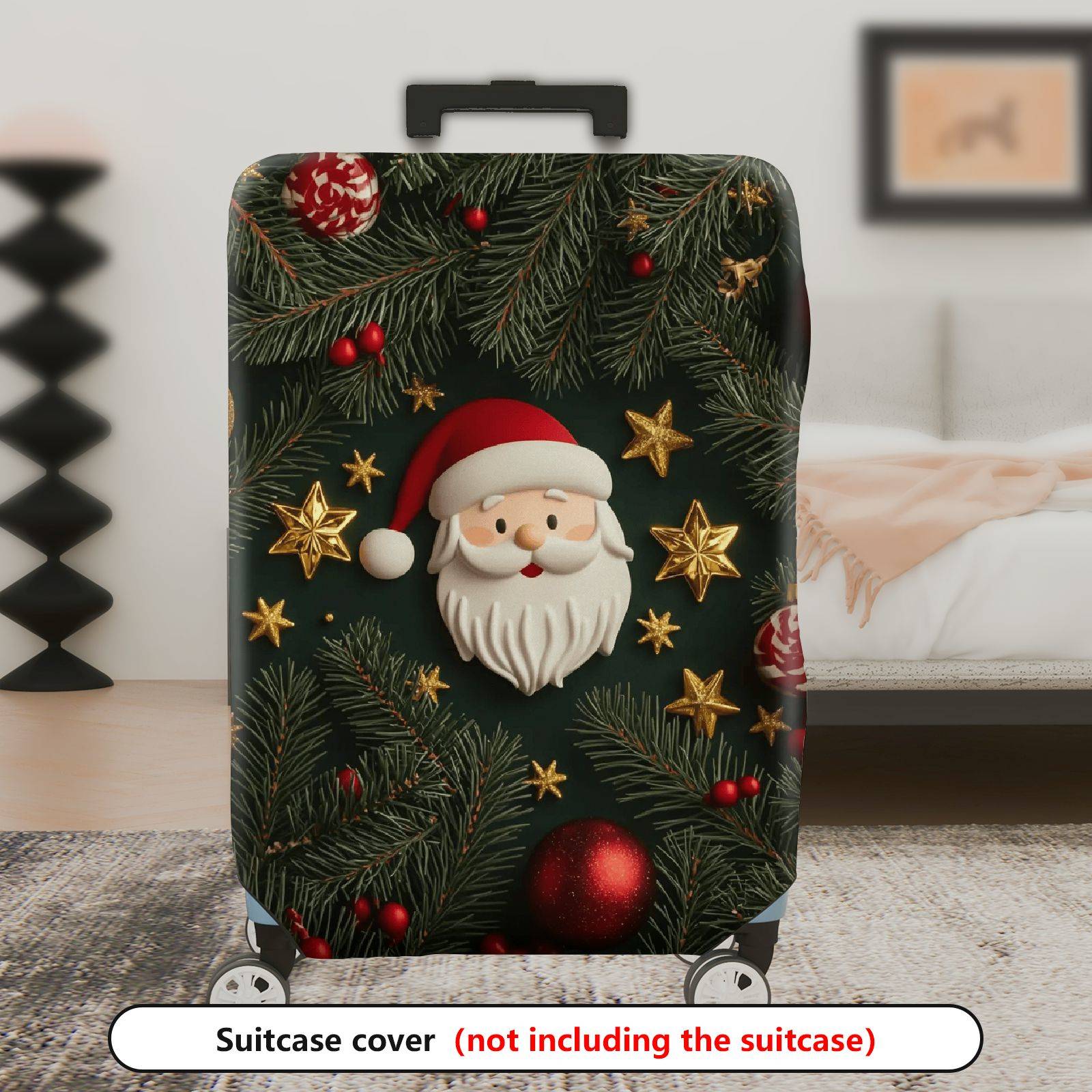 1-Piece Santa Claus Christmas Festive Holiday Ornaments  Suitcase Luggage Cover, Stretch Protective Sleeve
