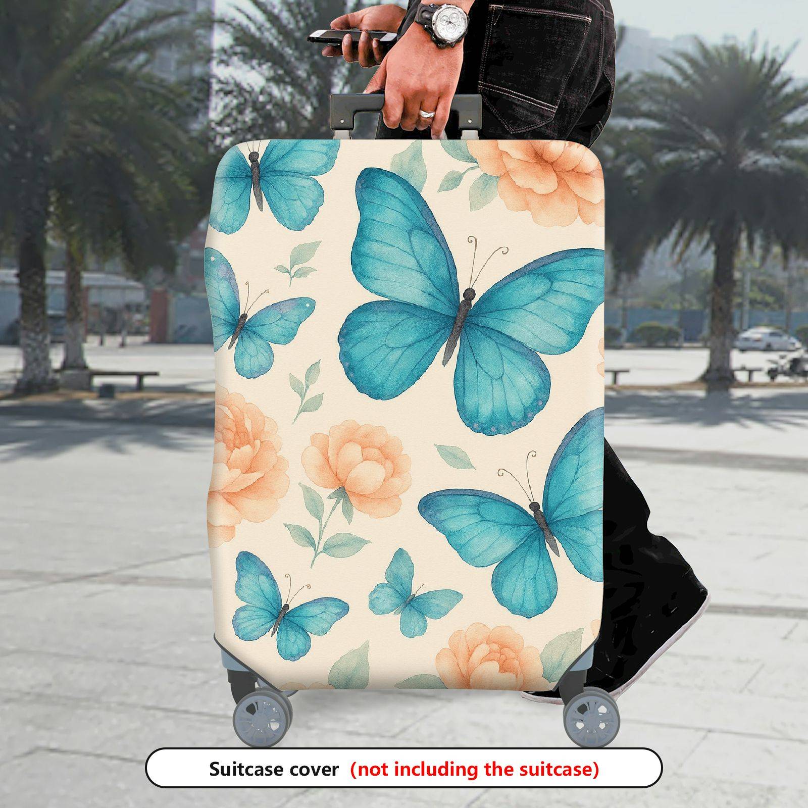 1-Piece Butterfly Floral Pastel Travel Luggage  Suitcase Luggage Cover, Stretch Protective Sleeve
