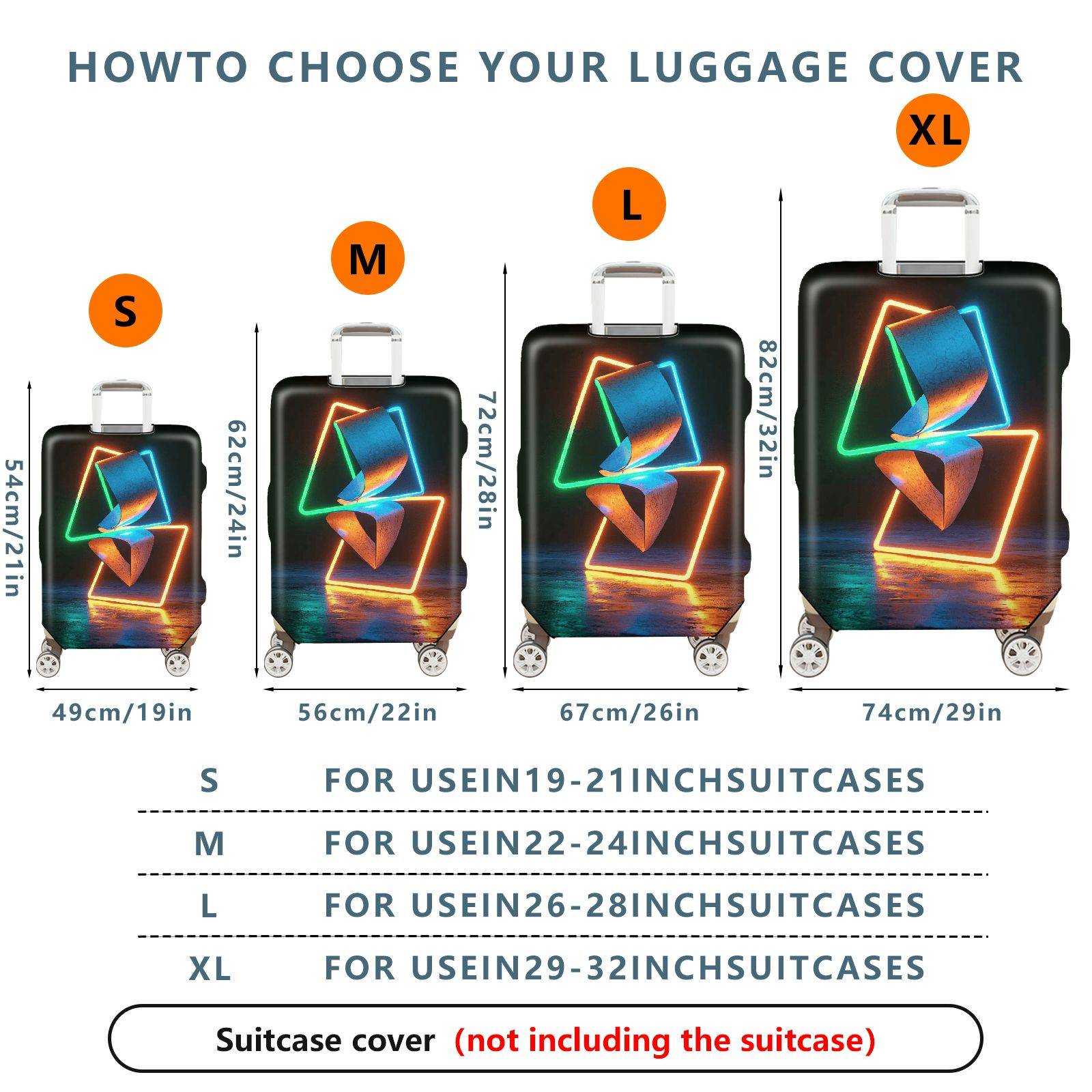 1-Piece Geometric Abstract Art Luminous Vibrant  Suitcase Luggage Cover, Stretch Protective Sleeve