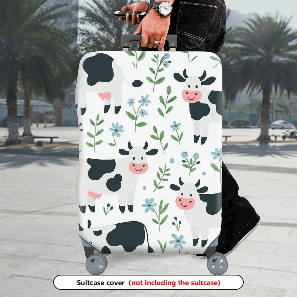 1-Piece Cow Floral  Cute Happy Elegant  Suitcase Luggage Cover, Stretch Protective Sleeve