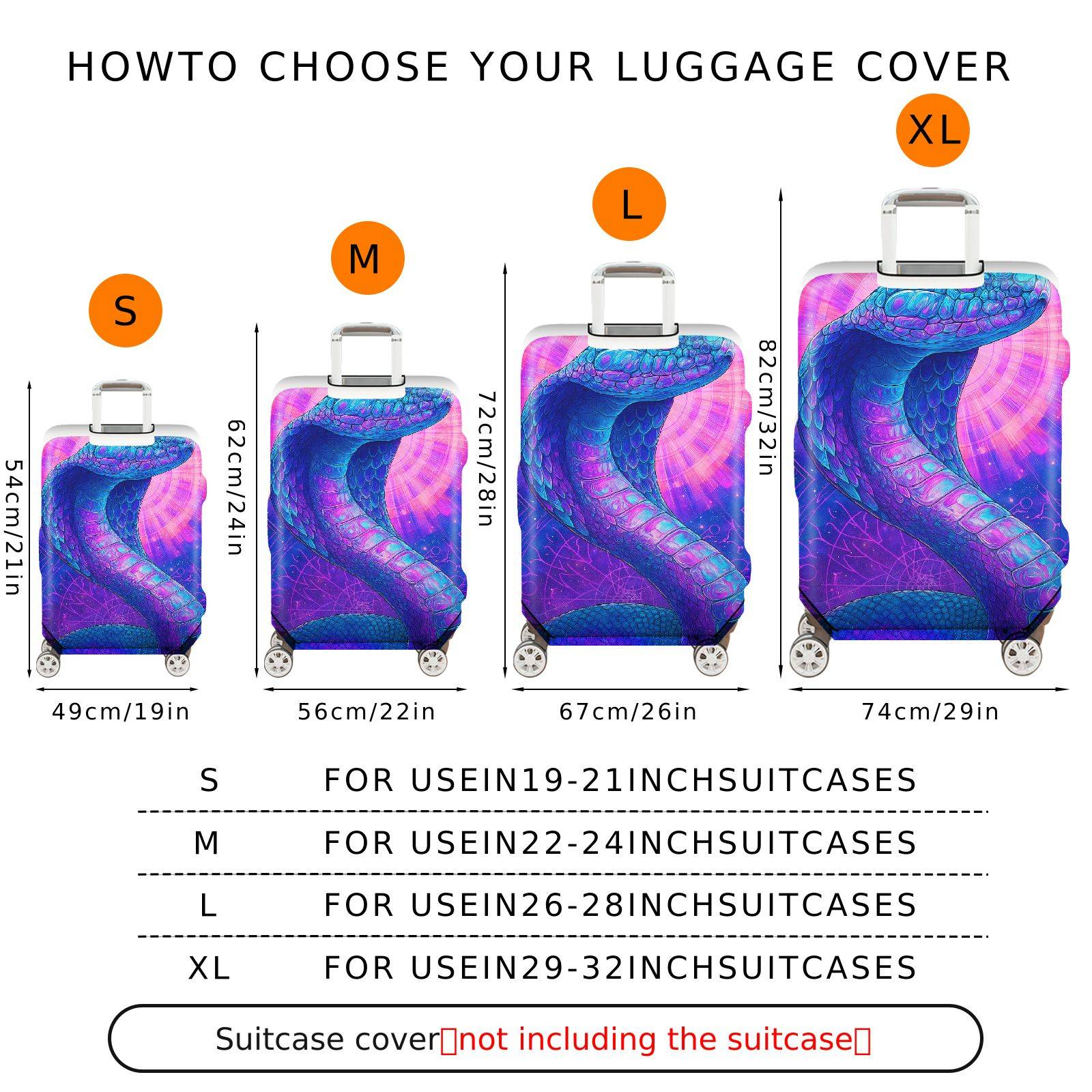 1-Piece Psychedelic Mystic Snake Cosmic Art Radiant Colorful  Suitcase Luggage Cover, Stretch Protective Sleeve