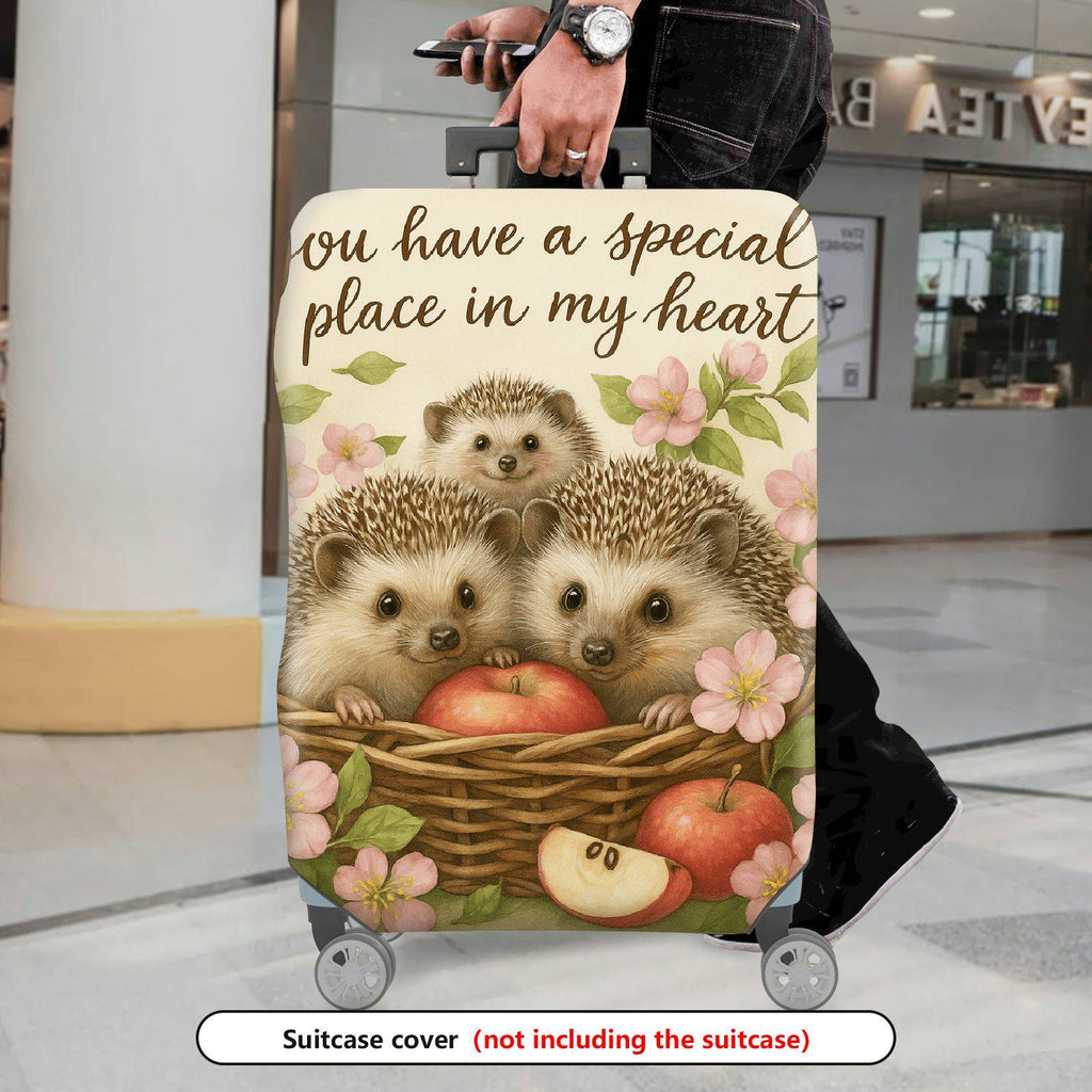 1-Piece Cute Hedgehog Apple Flower Basket Heartwarming  Suitcase Luggage Cover, Stretch Protective Sleeve