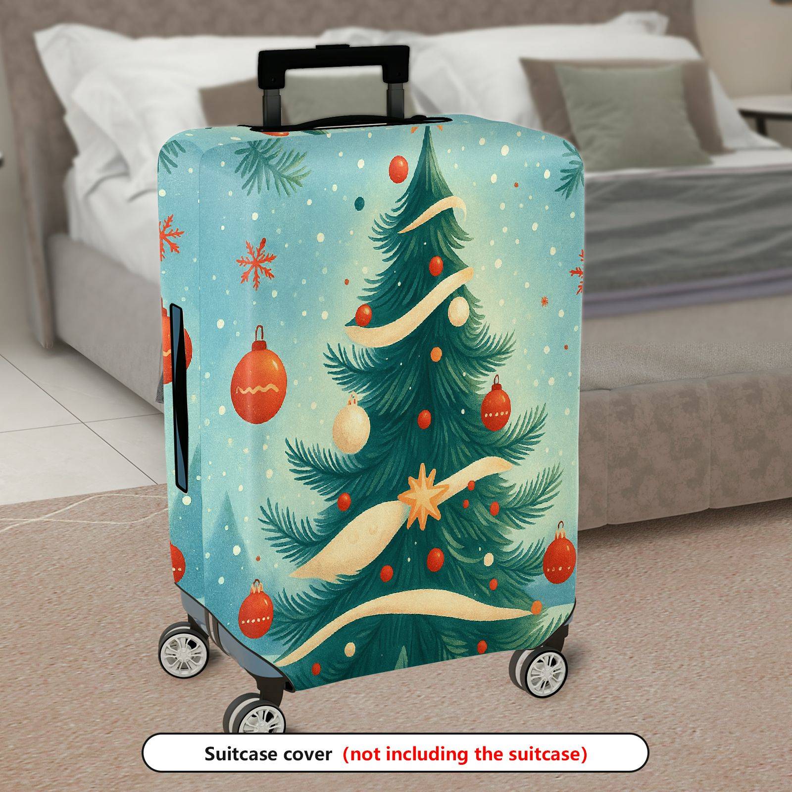 1-Piece Christmas Tree Ornament Snowflake Ribbon Holiday  Suitcase Luggage Cover, Stretch Protective Sleeve