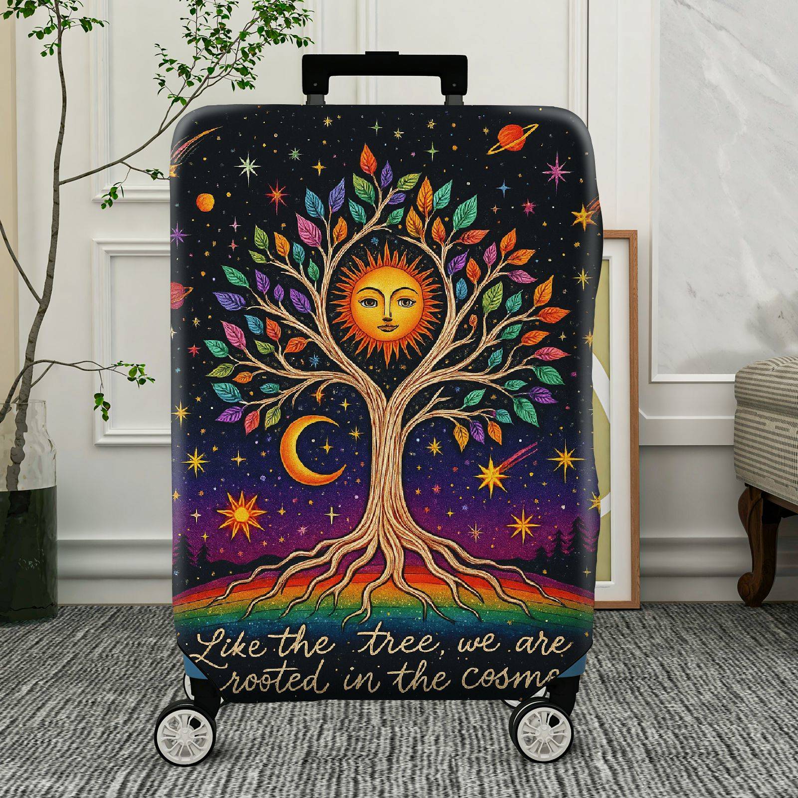 1-Piece Cosmic Tree Colorful Star Sun Moon Spaceship  Suitcase Luggage Cover, Stretch Protective Sleeve
