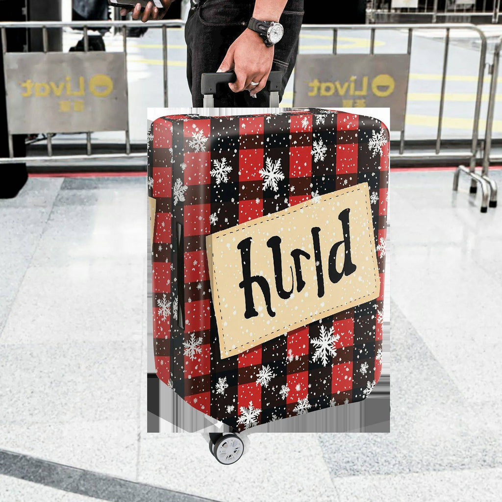 1-Piece Plaid Snowflake Rustic Winter Holiday Christmas  Suitcase Luggage Cover, Stretch Protective Sleeve
