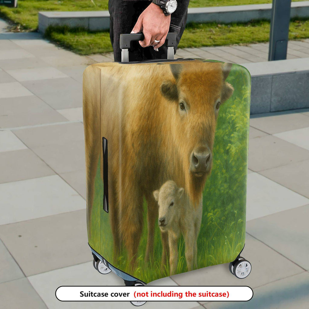 1-Piece Animal Nature Pastoral Green Buffalo Calf  Suitcase Luggage Cover, Stretch Protective Sleeve