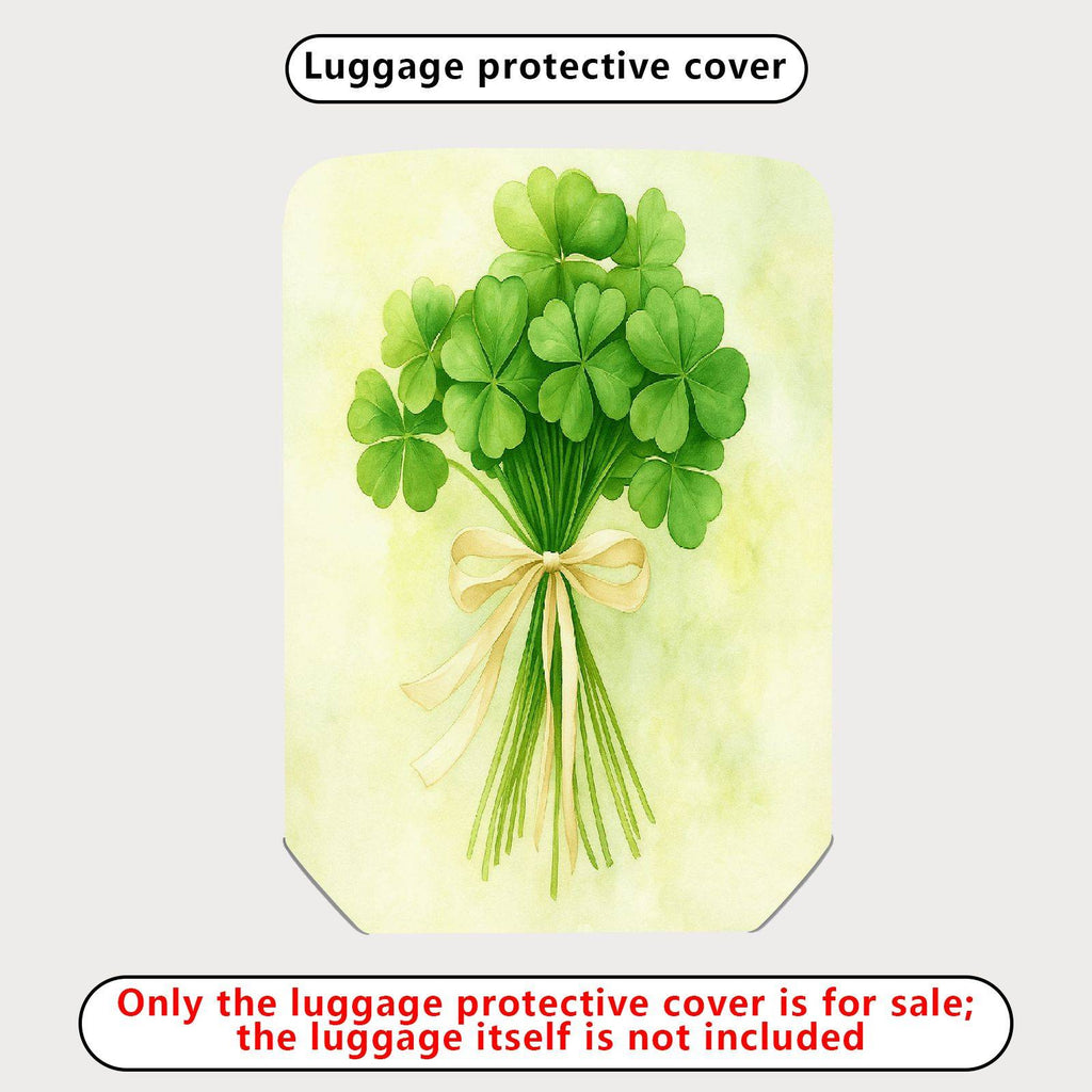 1-Piece Clover Green Floral Ribbon Luck Retro Holiday  Suitcase Luggage Cover, Stretch Protective Sleeve
