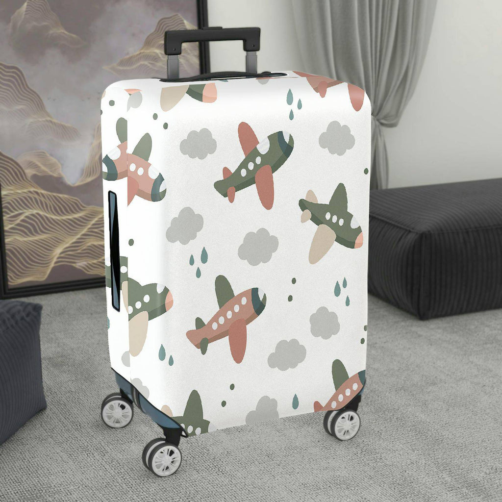1-Piece Airplane Cloud Raindrop Pattern  Playful Travel  Suitcase Luggage Cover, Stretch Protective Sleeve