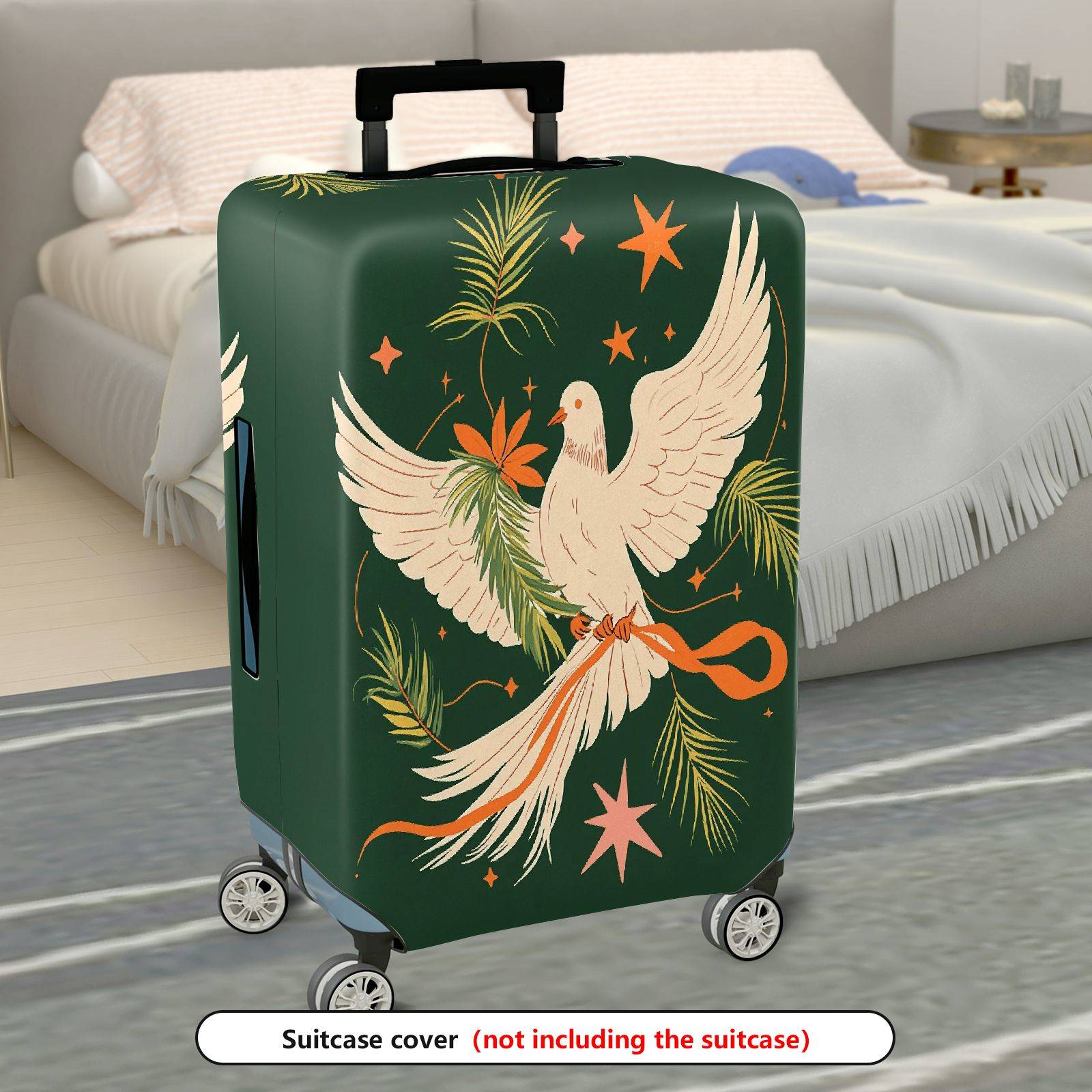 1-Piece Green Bird Star Floral Ribbon Leaf  Suitcase Luggage Cover, Stretch Protective Sleeve