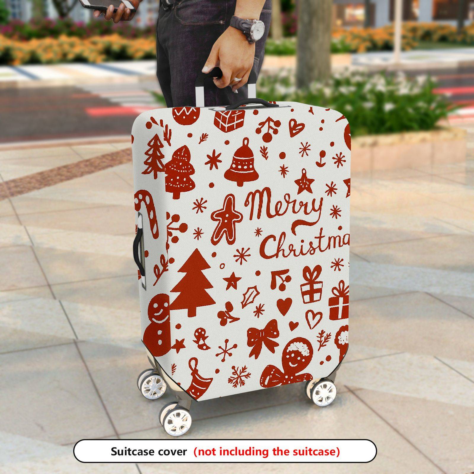 1-Piece Christmas Festive Holiday Merry Gingerbread Snowman  Suitcase Luggage Cover, Stretch Protective Sleeve