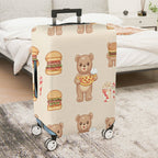 1-Piece Cute Bear Pizza Burger Popcorn Food  Suitcase Luggage Cover, Stretch Protective Sleeve