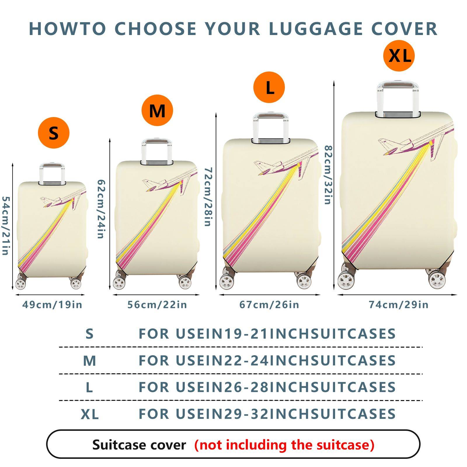 1-Piece Airplane Rainbow Minimalist Colorful Travel Adventure Luggage  Suitcase Luggage Cover, Stretch Protective Sleeve