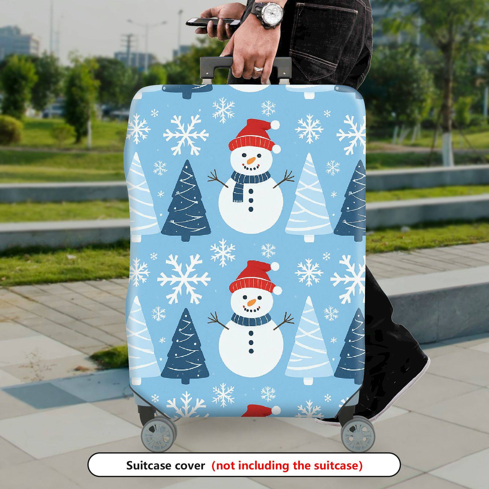 1-Piece Snowman Snowflake Christmas Tree Winter Holiday  Suitcase Luggage Cover, Stretch Protective Sleeve
