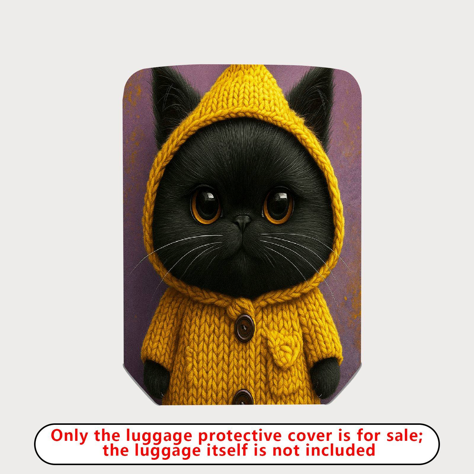 1-Piece Cute Cat Yellow Knitted Hoodie Animal Design  Suitcase Luggage Cover, Stretch Protective Sleeve