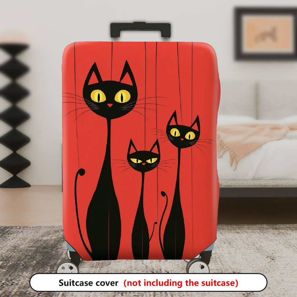 1-Piece Black Cat Red Abstract Artistic Stylish Cute  Suitcase Luggage Cover, Stretch Protective Sleeve