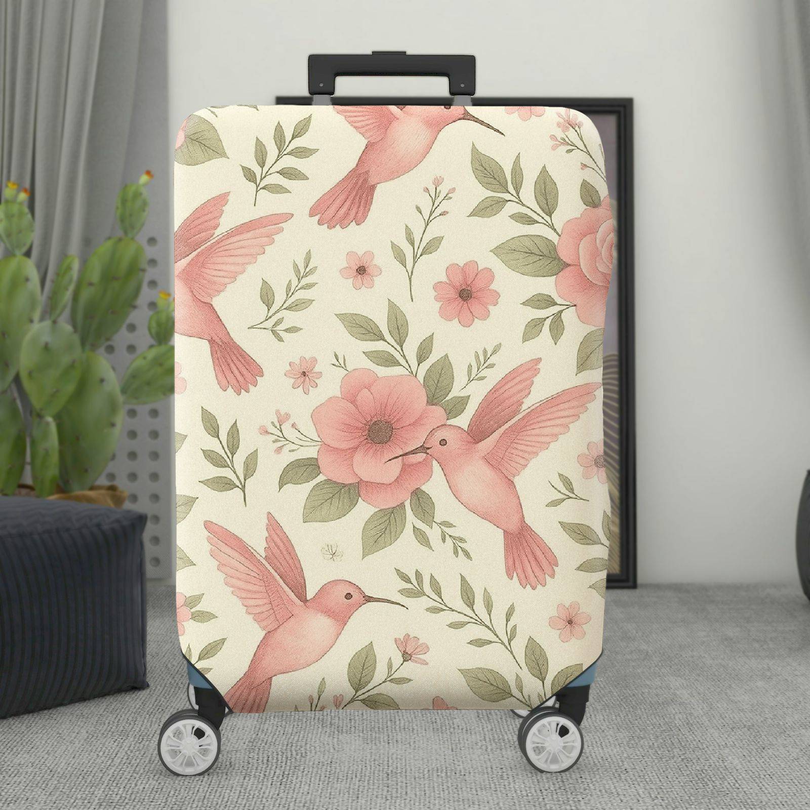 1-Piece Hummingbird Floral Nature Art Elegant  Suitcase Luggage Cover, Stretch Protective Sleeve