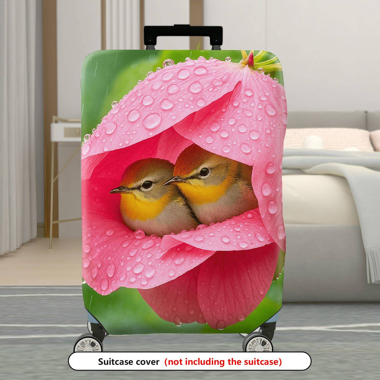 1-Piece Cute Floral Bird Nature Water Drop  Suitcase Luggage Cover, Stretch Protective Sleeve