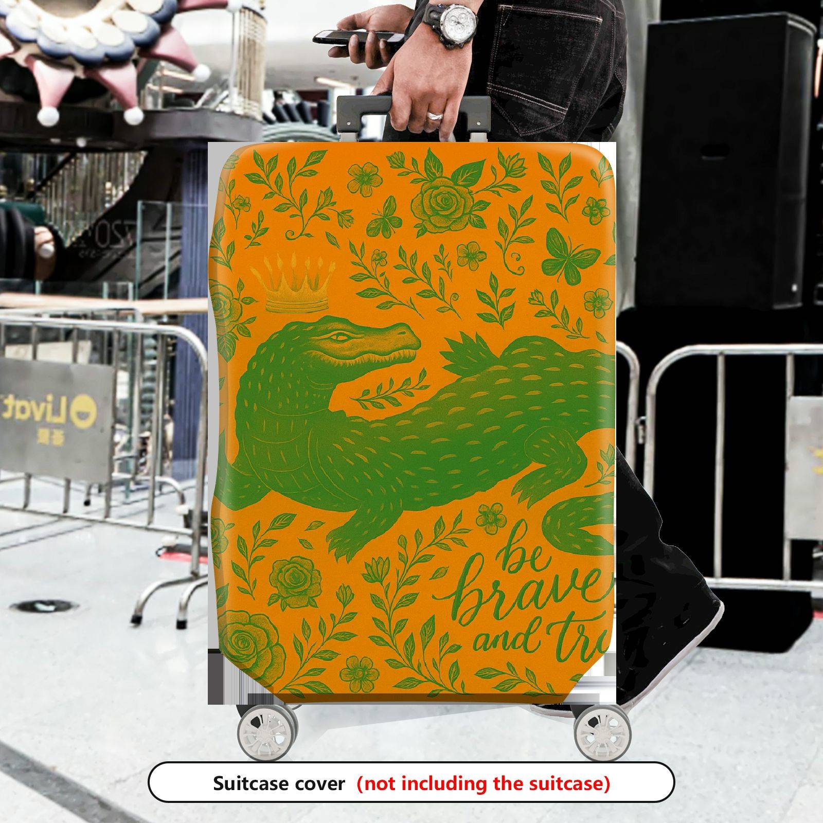 1-Piece Alligator Crown Floral Inspirational Text Adventure Animal  Suitcase Luggage Cover, Stretch Protective Sleeve