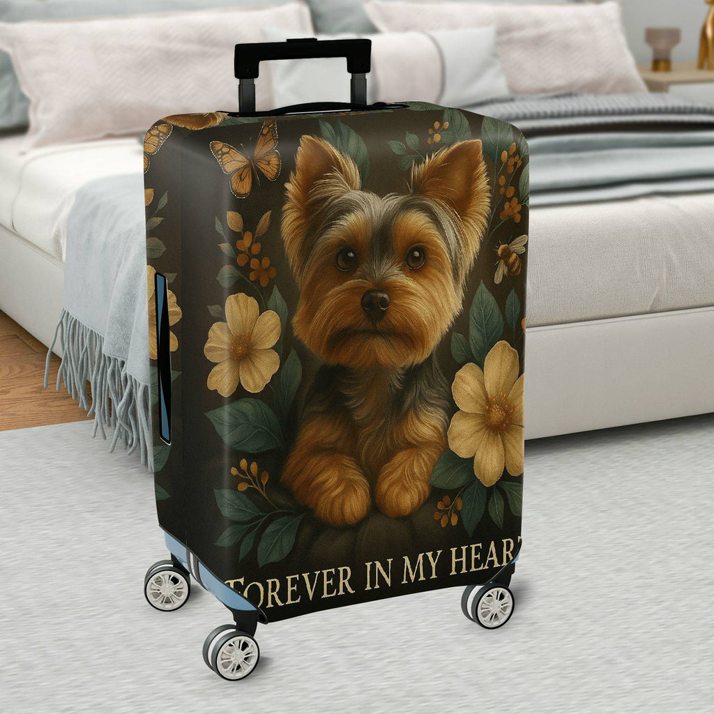 1-Piece Yorkie Dog Floral Nature Butterfly Text  Suitcase Luggage Cover, Stretch Protective Sleeve