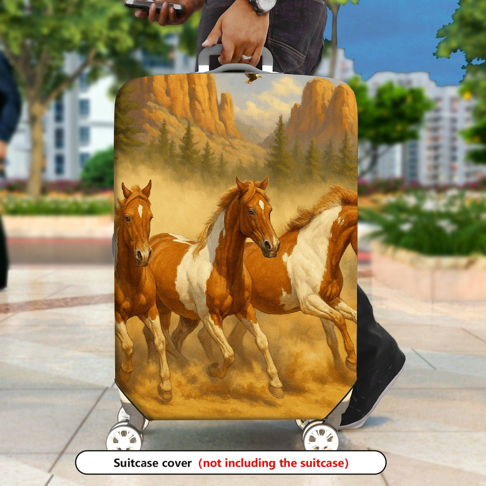1-Piece Horse Landscape Adventure Nature Scenic Western Style  Suitcase Luggage Cover, Stretch Protective Sleeve
