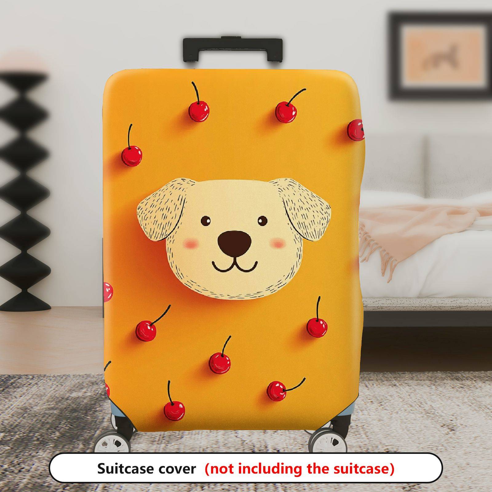 1-Piece Dog Cherry Orange Cute  Fun  Suitcase Luggage Cover, Stretch Protective Sleeve